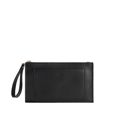 Black*Large | Wristlet pouch with front pocket and zipper closure