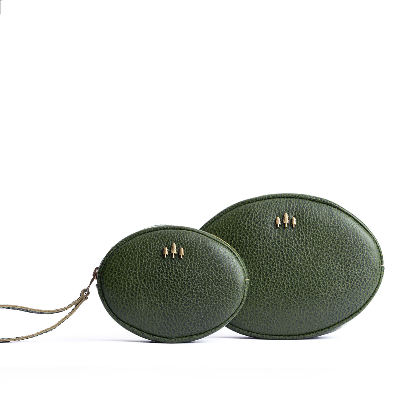 Avocado | Small and large oval shaped pouches with zipper and wristlet strap