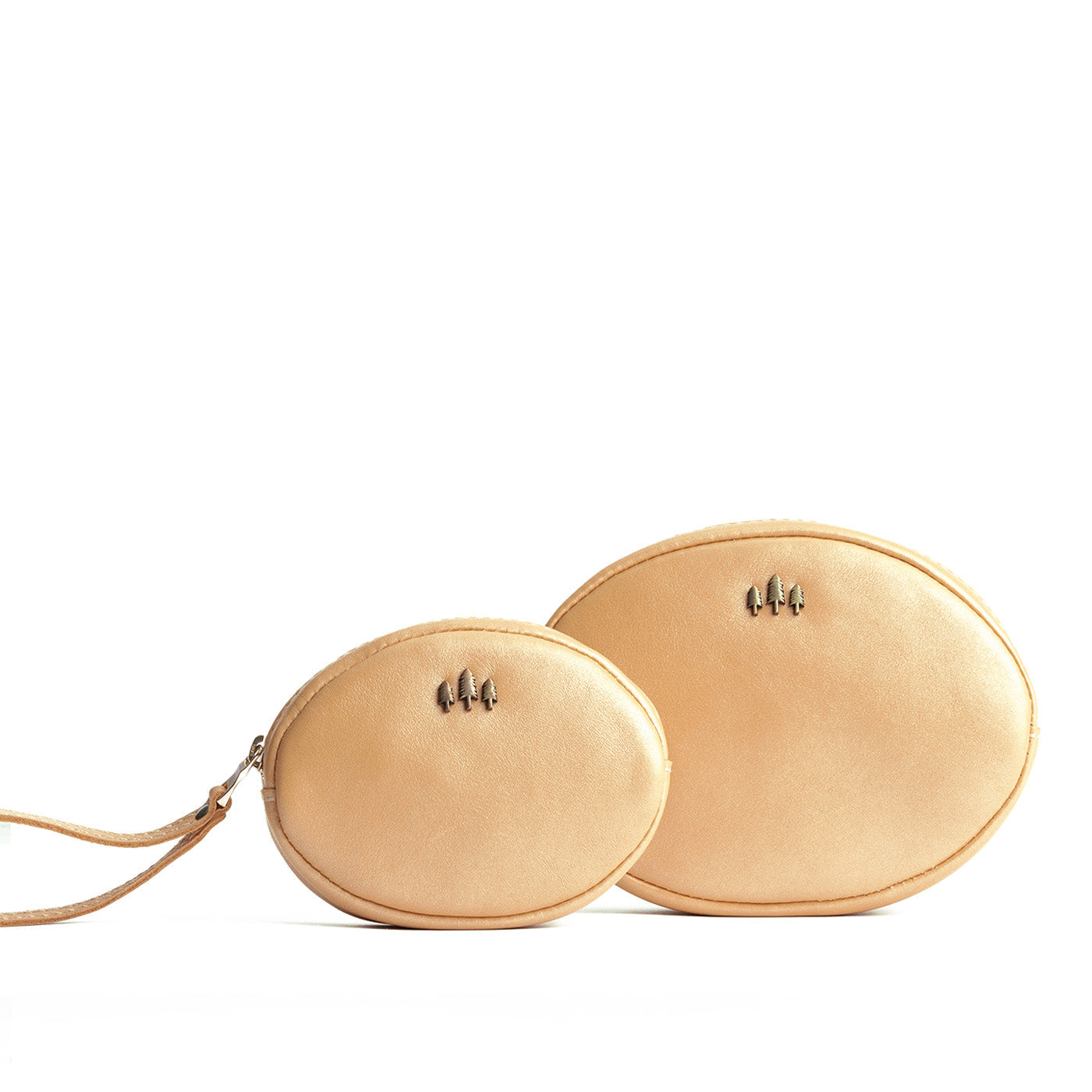 Champagne | Small and large oval shaped pouches with zipper and wristlet strap