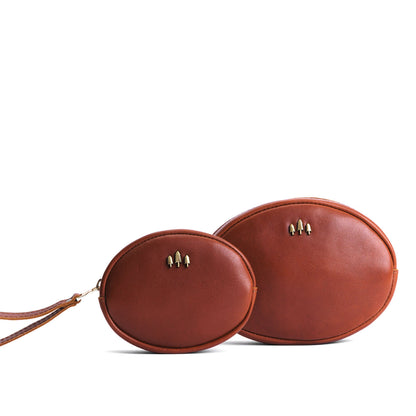 Chestnut | Small and large oval shaped pouches with zipper and wristlet strap