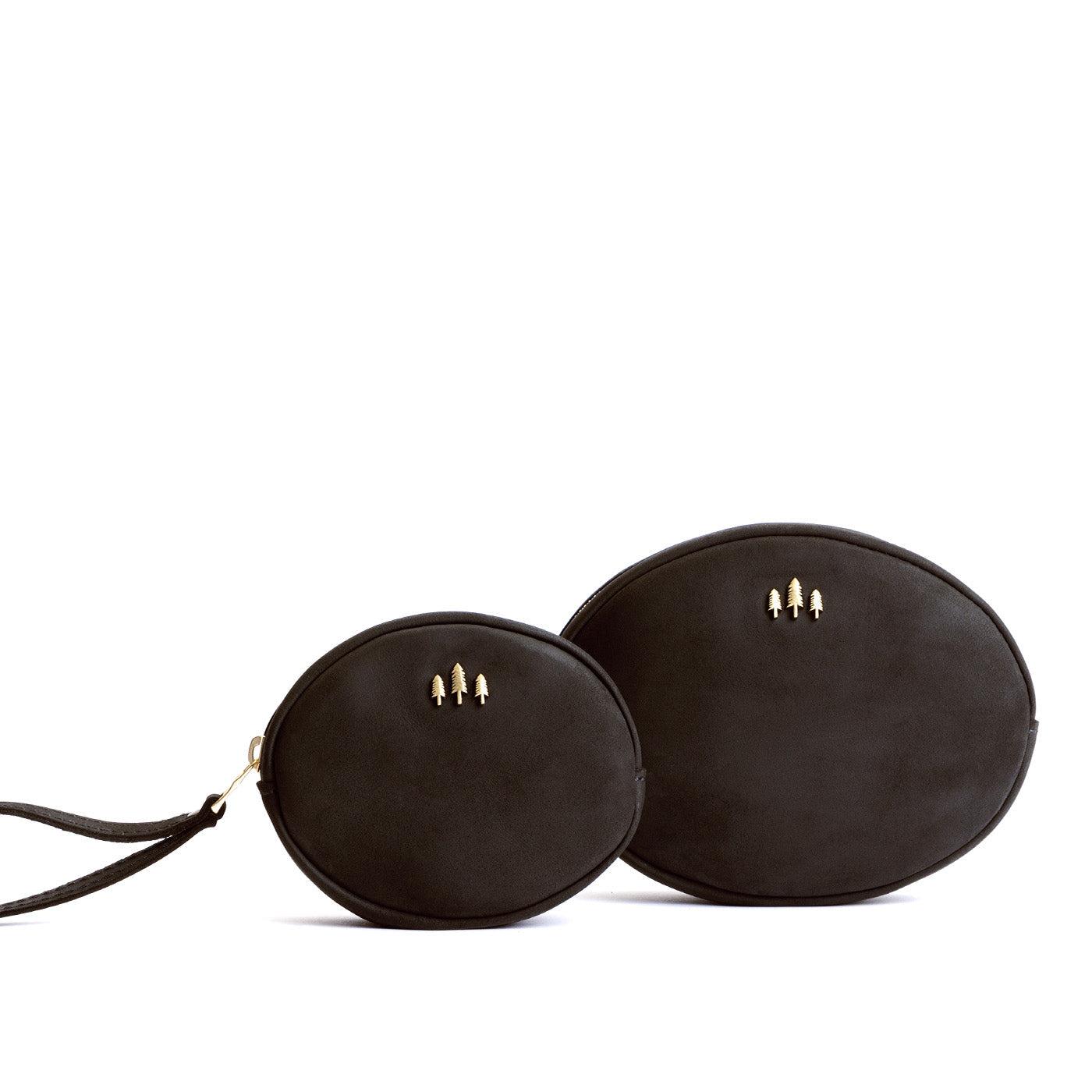 Shadow Black | Small and large oval shaped pouches with zipper and wristlet strap