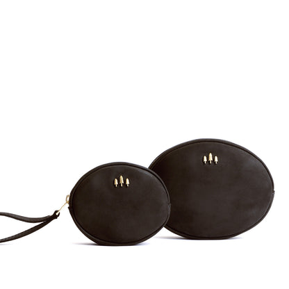 Shadow Black | Small and large oval shaped pouches with zipper and wristlet strap