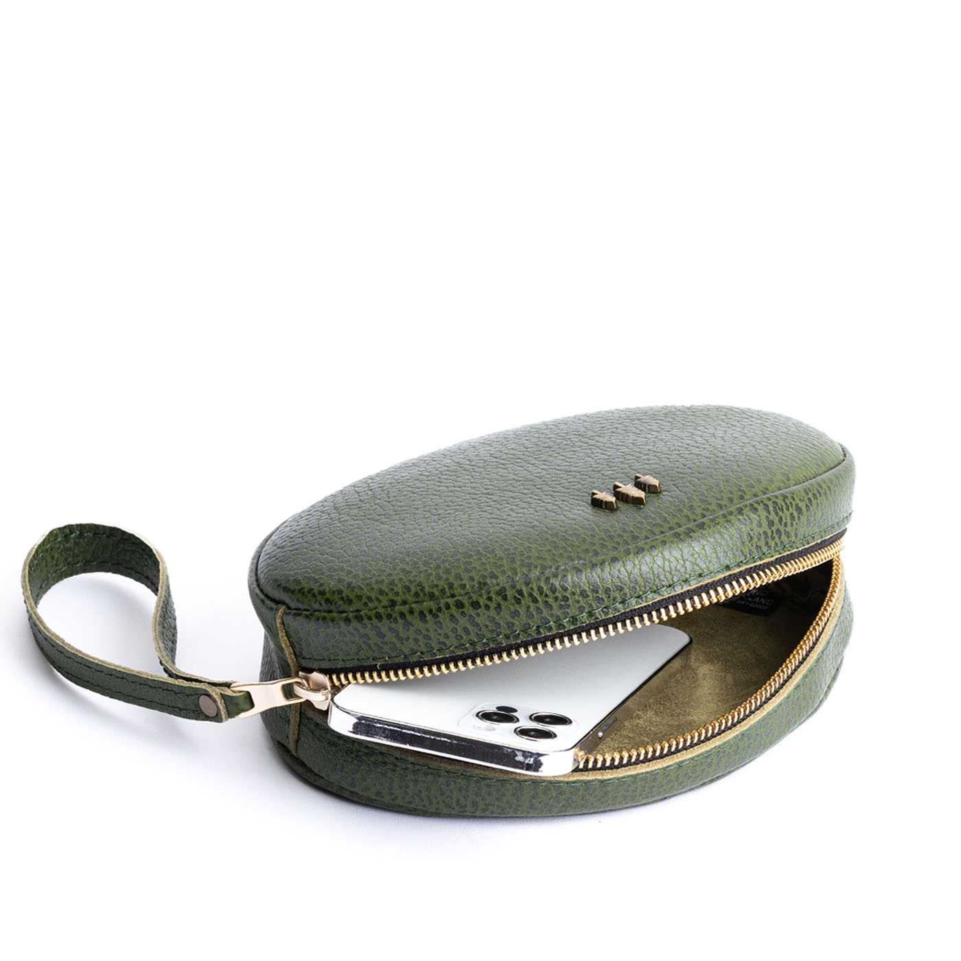 Avocado*Large | Oval shaped pouch with zipper and wristlet strap