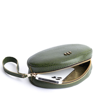 Avocado*Large | Oval shaped pouch with zipper and wristlet strap