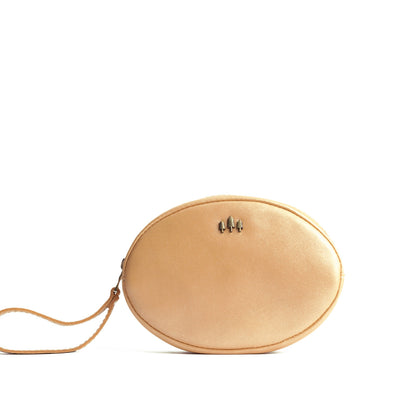 Champagne*Large | Oval shaped pouch with zipper and wristlet strap