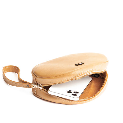 Champagne*Large | Oval shaped pouch with zipper and wristlet strap