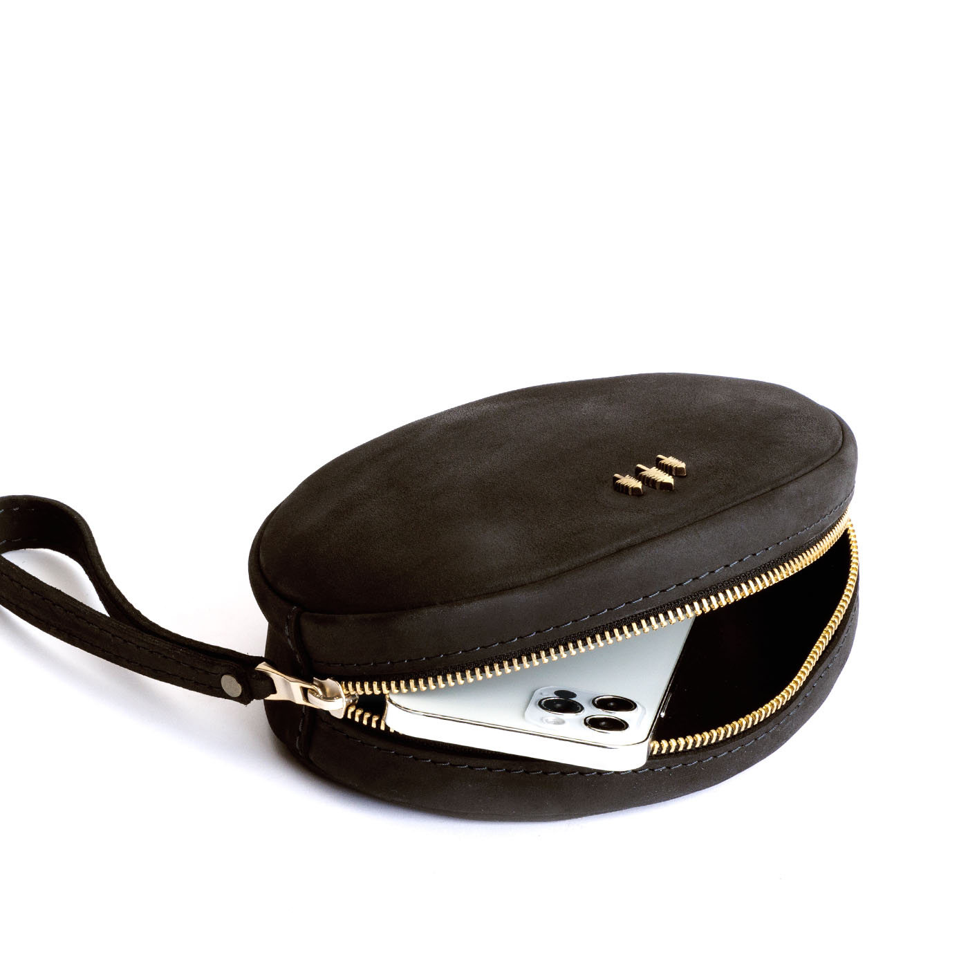 Shadow Black*Large | Oval shaped pouch with zipper and wristlet strap