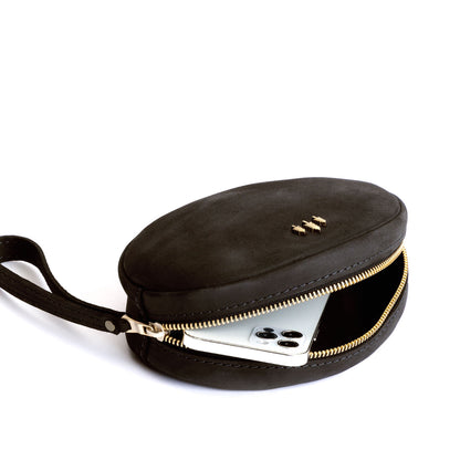 Shadow Black*Large | Oval shaped pouch with zipper and wristlet strap