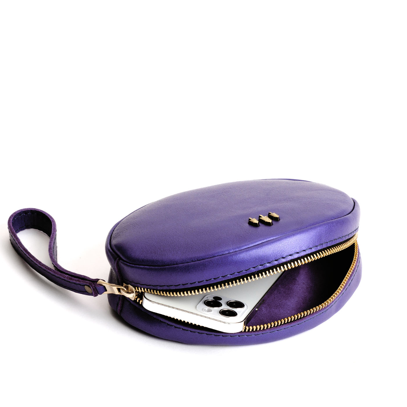Amethyst*Large | Oval shaped pouch with zipper and wristlet strap