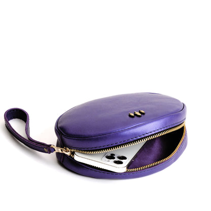 Amethyst*Large | Oval shaped pouch with zipper and wristlet strap