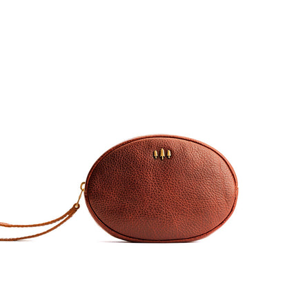 Nutmeg*Large | Oval shaped pouch with zipper and wristlet strap