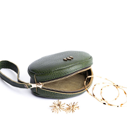 Avocado*Small | Oval shaped pouch with zipper and wristlet strap