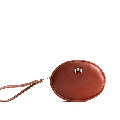 Chestnut*Small | Oval shaped pouch with zipper and wristlet strap