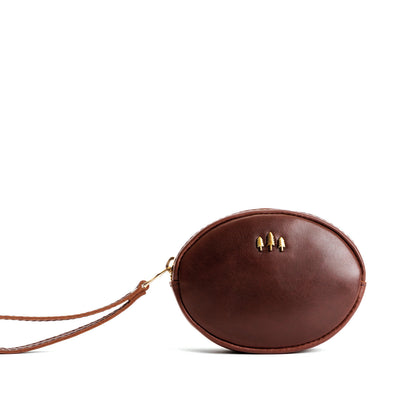 Cognac*Small | Oval shaped pouch with zipper and wristlet strap