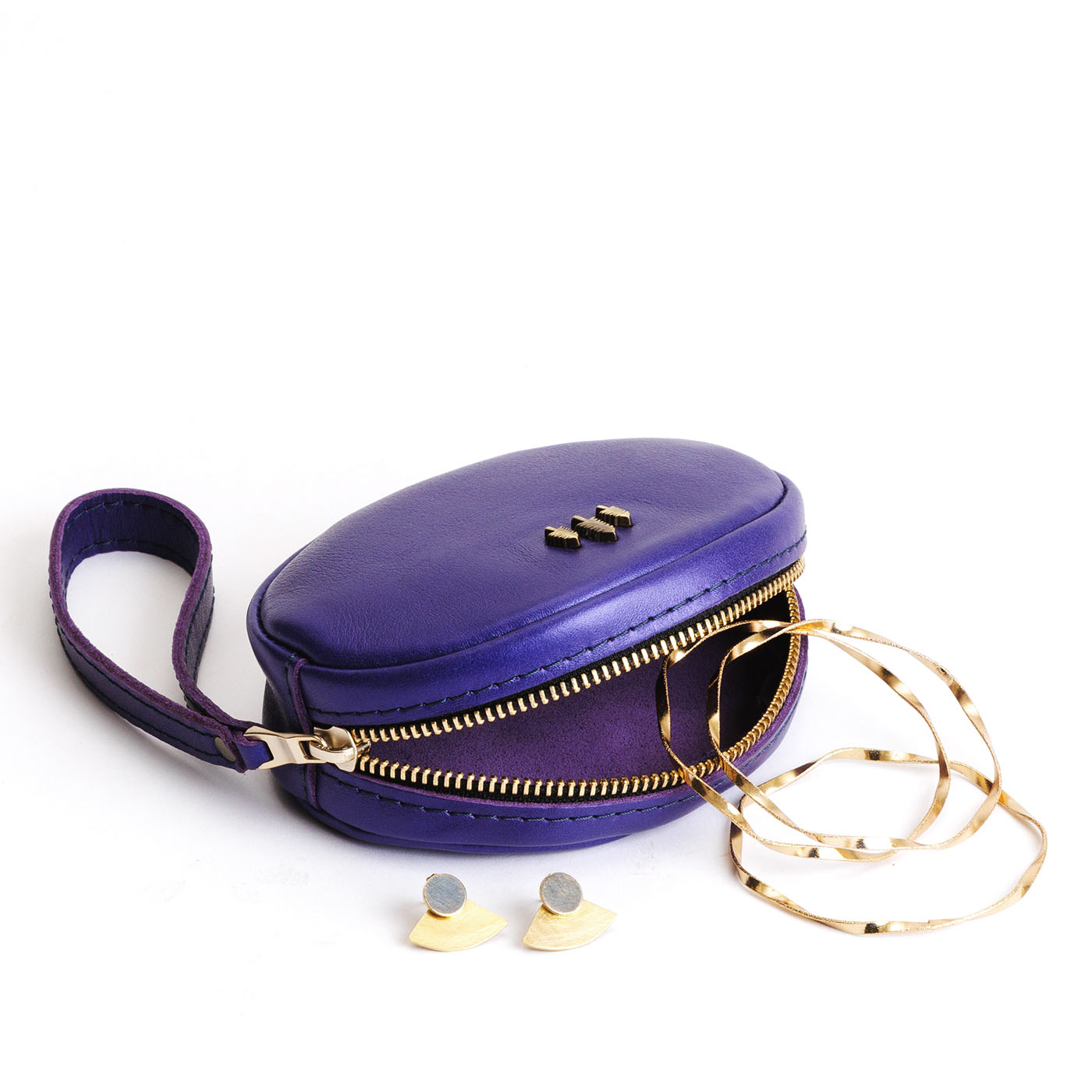Amethyst*Small | Oval shaped pouch with zipper and wristlet strap
