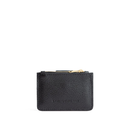 Pebbled--black | Back of compact wallet with snap closure and zippered pouch