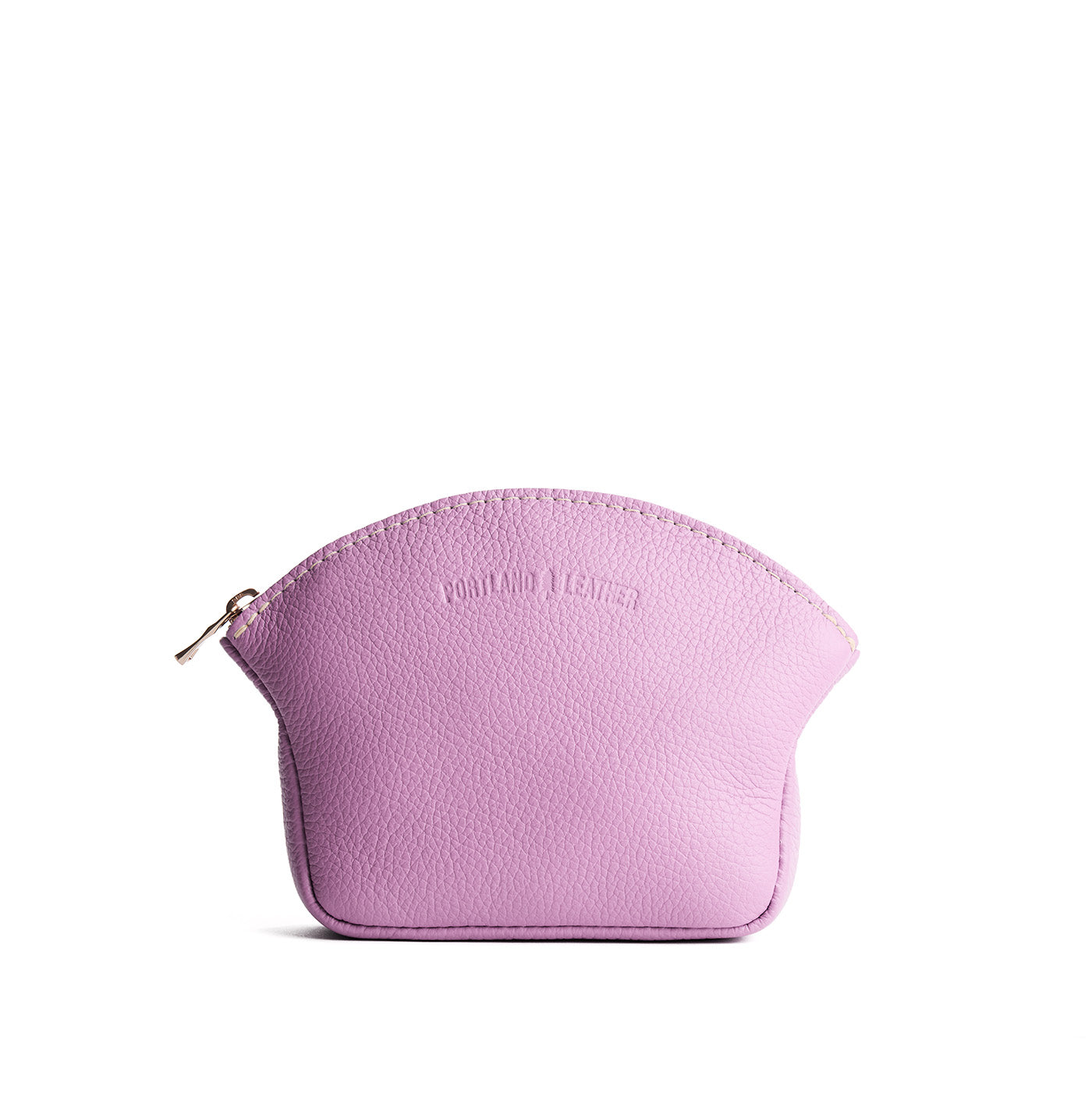 Calla Lily*Large | Seashell shaped leather makeup bag with curved top zipper and flat bottom