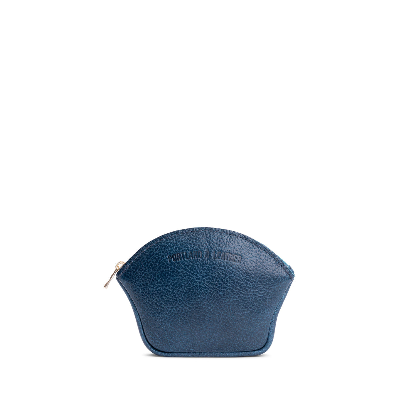 Caspian*Small | Seashell shaped leather makeup bag with curved top zipper and flat bottom