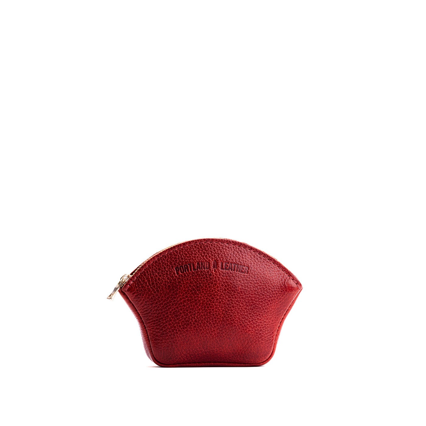 Chili Red*Small | Seashell shaped leather makeup bag with curved top zipper and flat bottom
