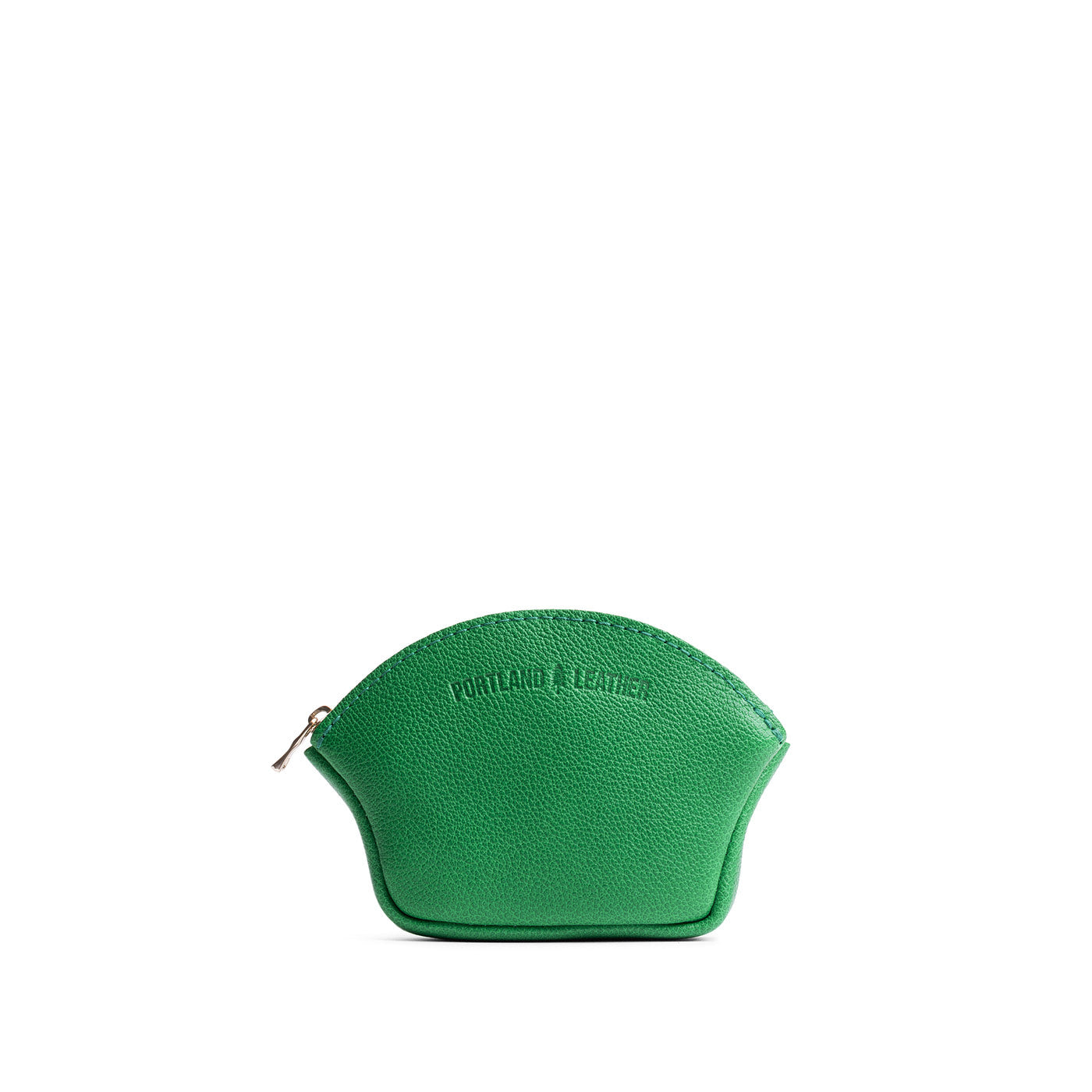 Jolly Green*Small | Seashell shaped leather makeup bag with curved top zipper and flat bottom