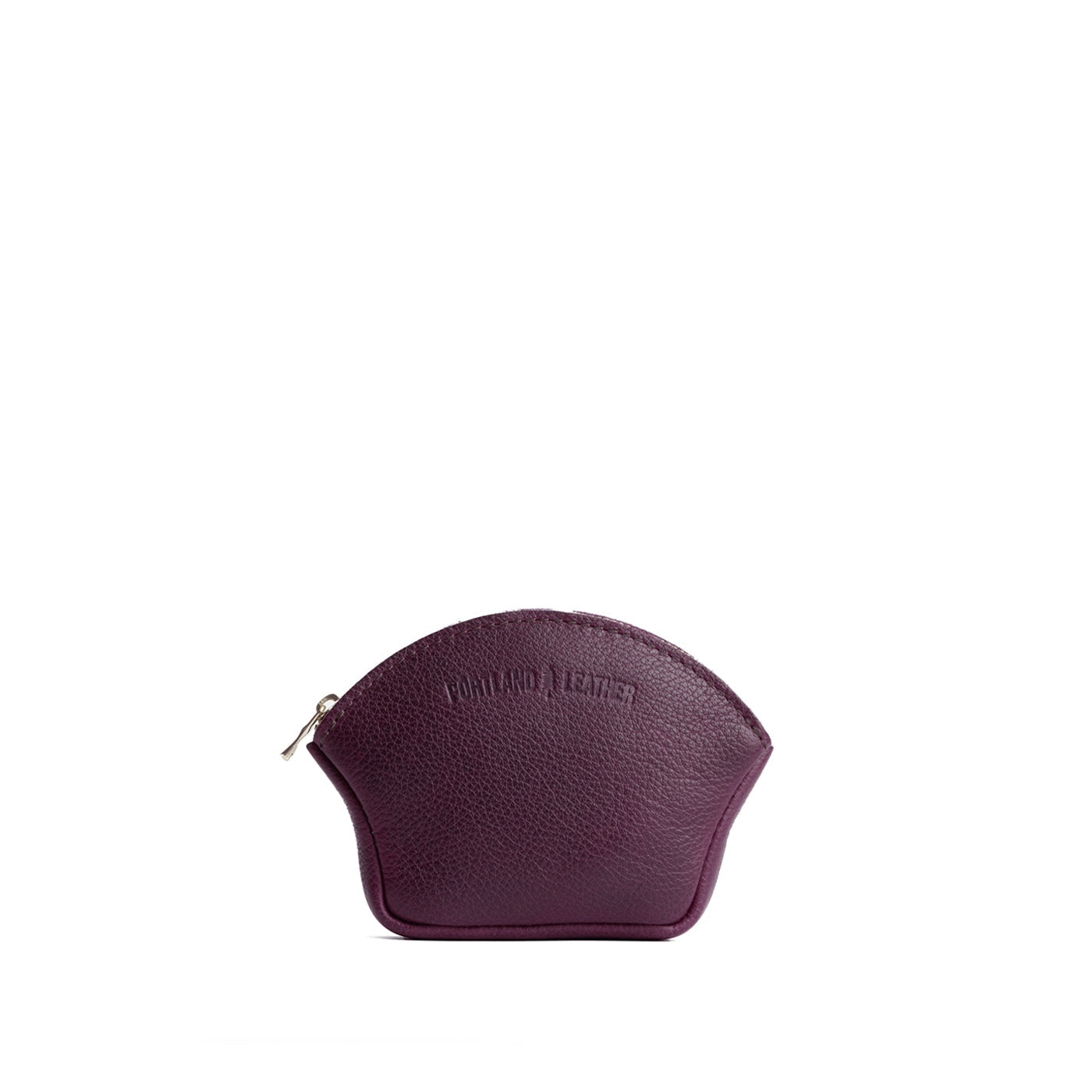 Plum*Small | Seashell shaped leather makeup bag with curved top zipper and flat bottom