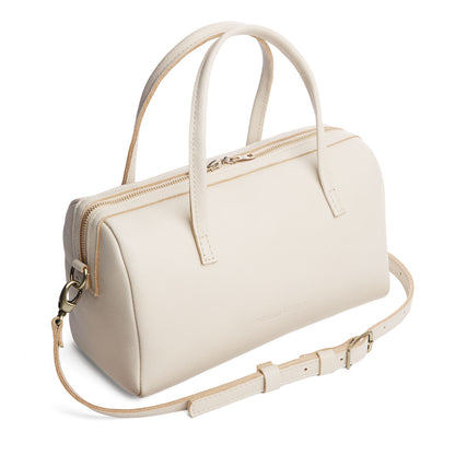 Pebbled Bone*Oversized | Mini duffle shaped handbag with crossbody strap