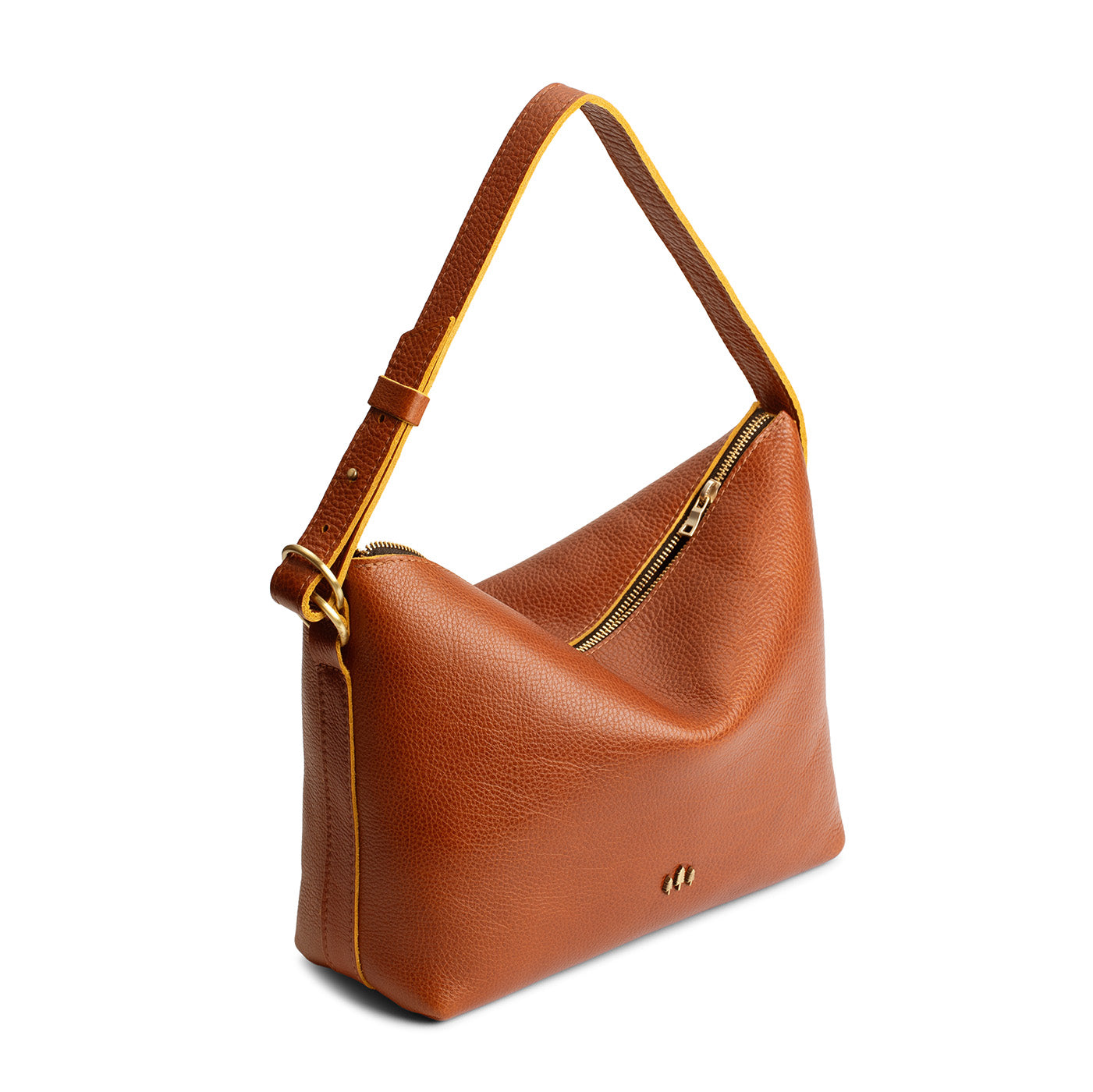 Sienna*Large | Medium sized slouchy leather shoulder bag with zipper opening and three metal tree emblems