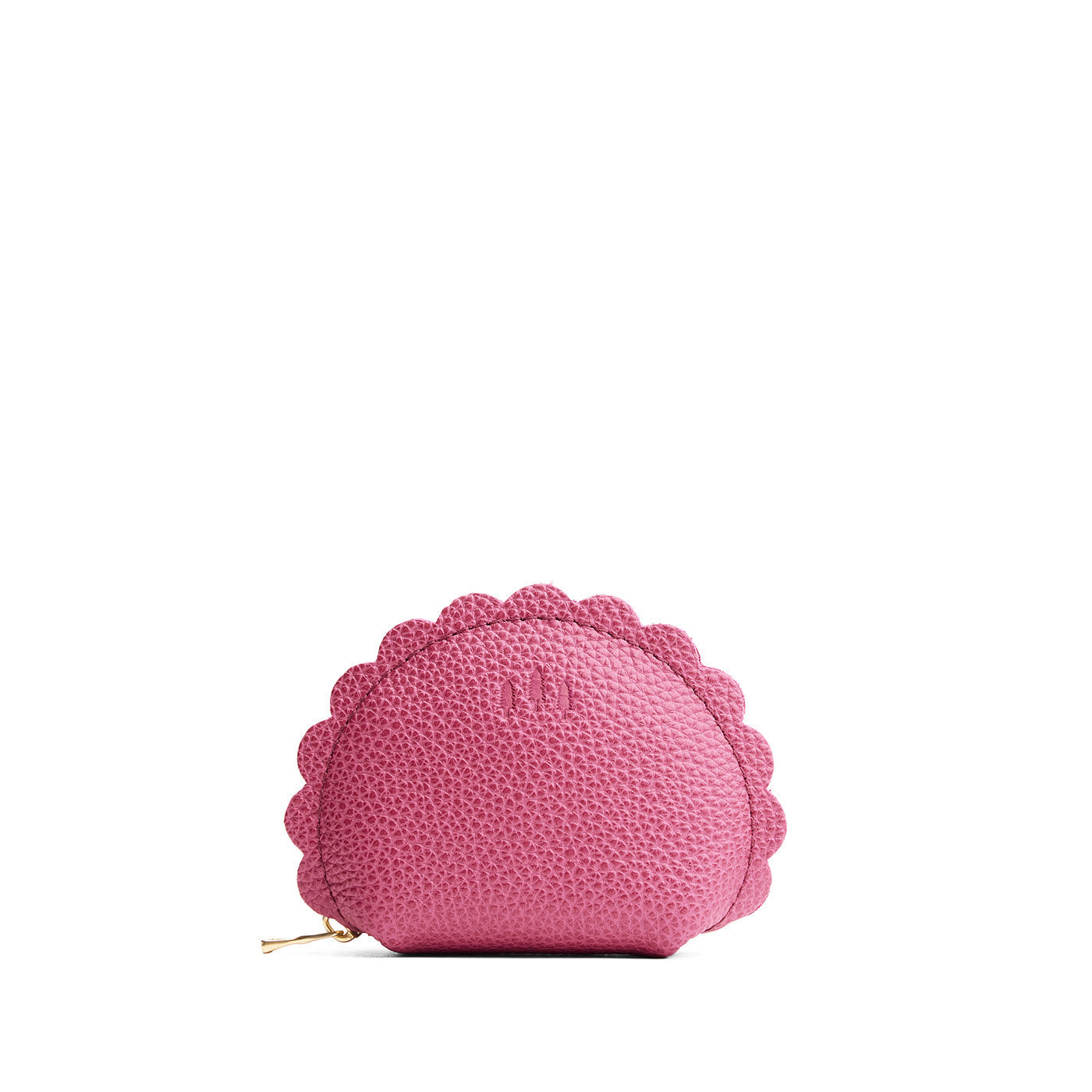 Wild Rose*Small | Curved leather pouch with zipper and scalloped edges