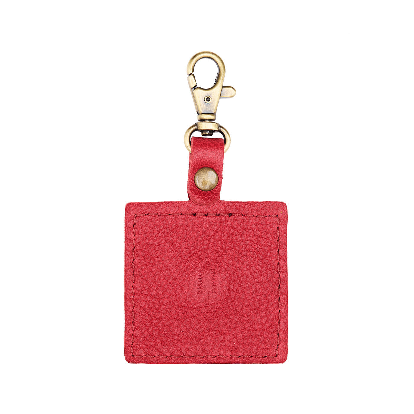 Cherry | Square-shaped leather AirTag holder with snap closure and swivel lobster claw clasp
