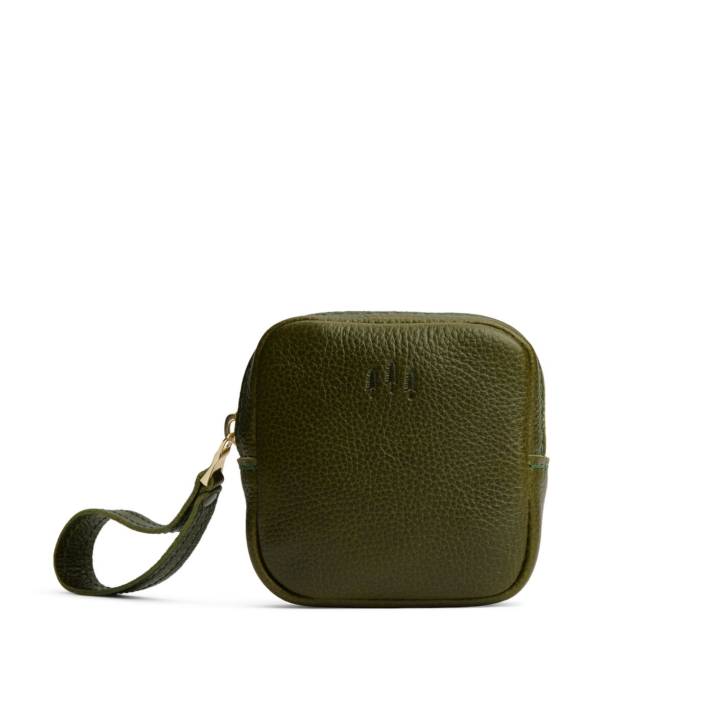 Pebbled Olive | Square shaped small zip pouch with wristlet