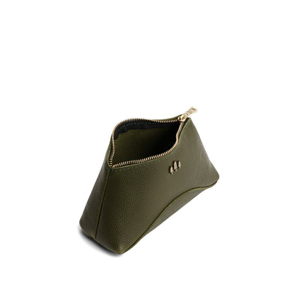 Pebbled Olive | Rectangular makeup bag pouch with top zipper