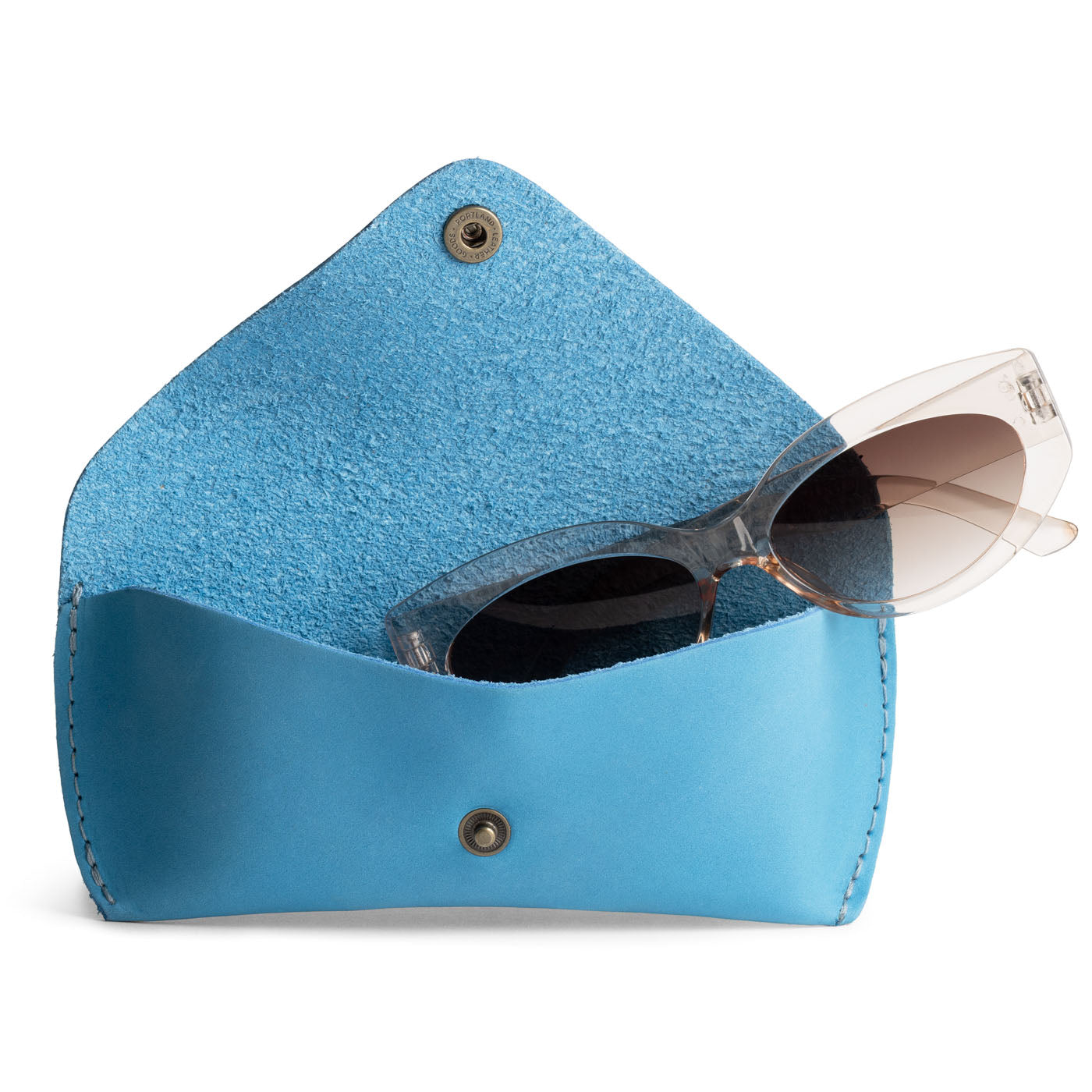 Iceberg Blue | Leather sunglasses case with snap closure