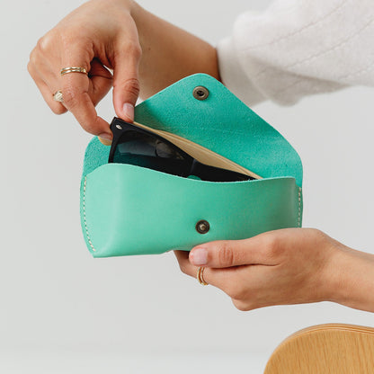 Mint | Leather sunglasses case with snap closure