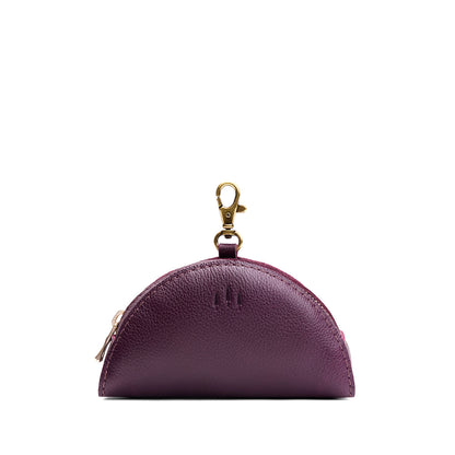 Plum | Small half-moon shaped keychain pouch with zipper closure