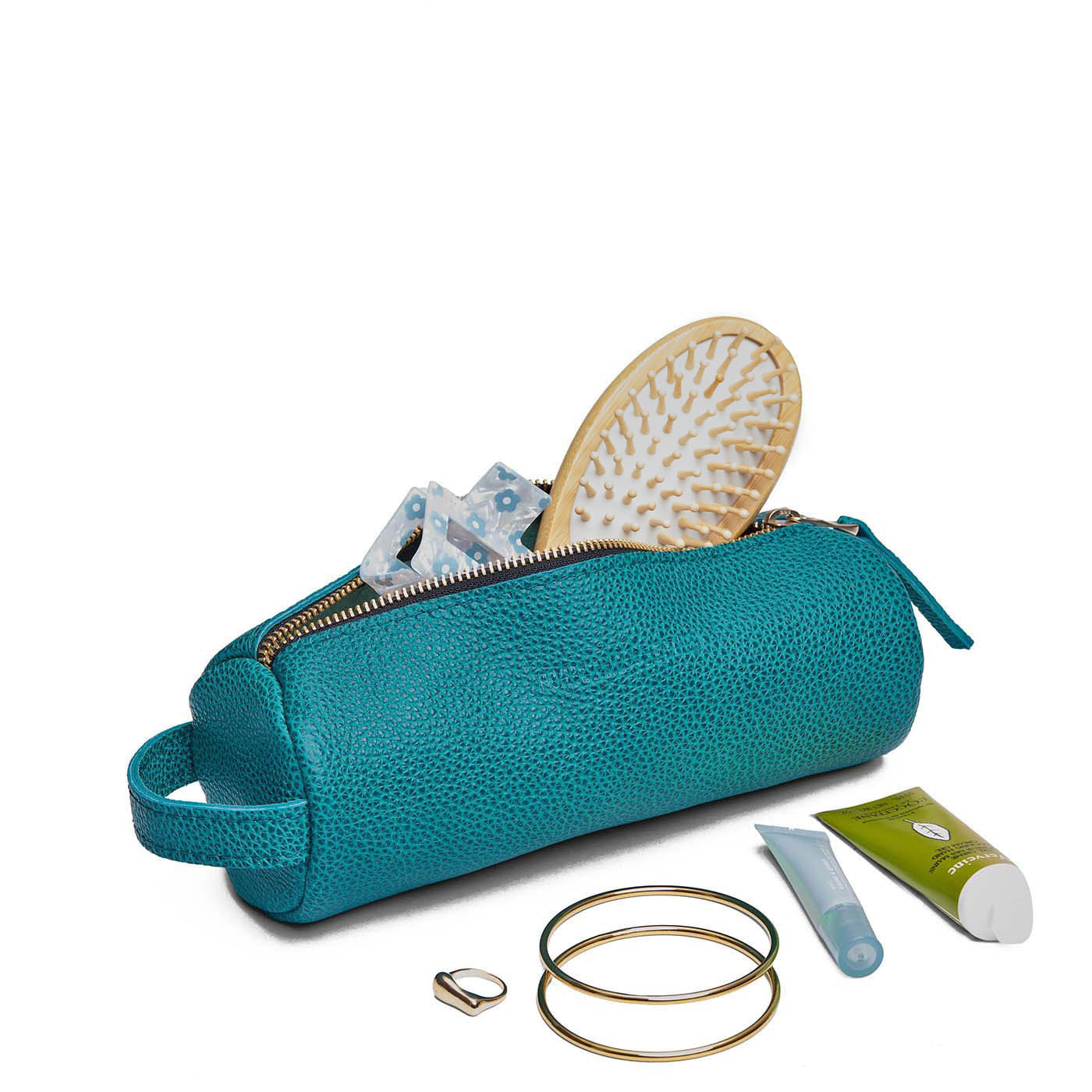 Aquarius | Cylindrical leather pouch with zipper and handle