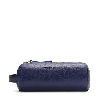 Cobalt | Cylindrical leather pouch with zipper and handle