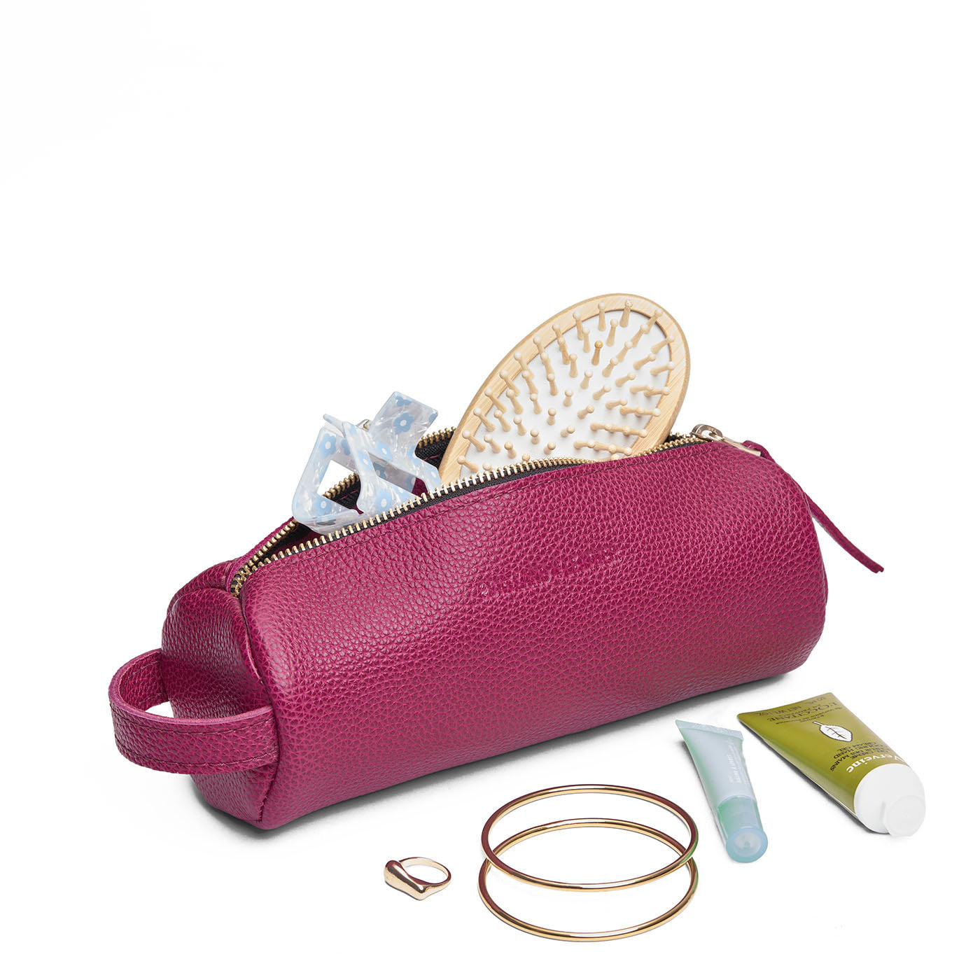 Cosmo | Cylindrical leather pouch with zipper and handle
