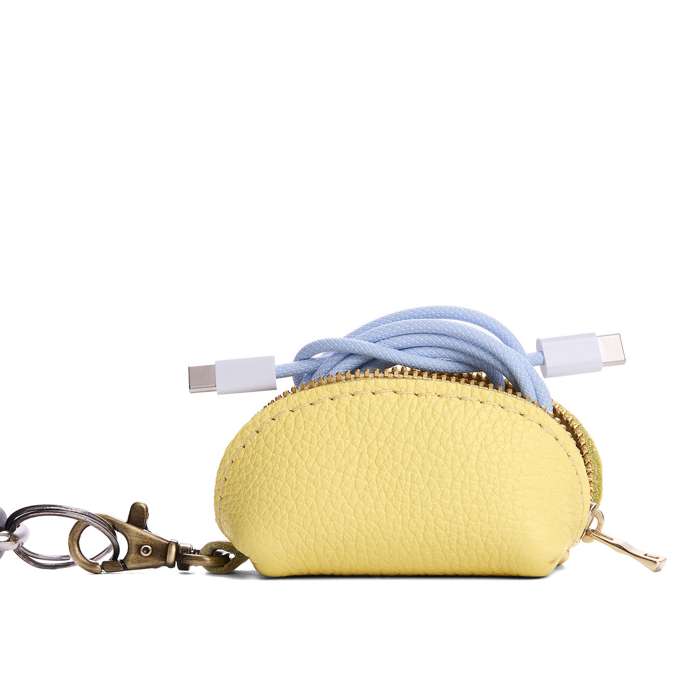 Butter Bliss | Taco shaped leather pouch with zipper and swivel lobster clasp on white background