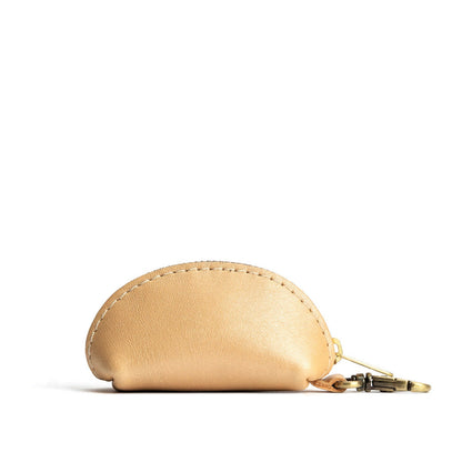 Champagne | Taco shaped leather pouch with zipper and swivel lobster clasp on white background