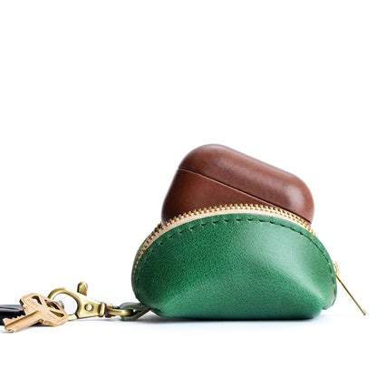 Cowboy Mint | Taco shaped leather pouch with zipper and swivel lobster clasp on white background