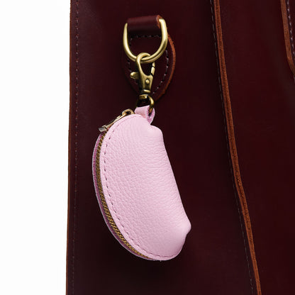 Pinkaboo | Taco shaped leather pouch with zipper and swivel lobster clasp on bag
