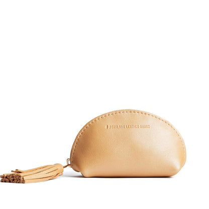 Champagne | Small leather zippered pouch with tassel