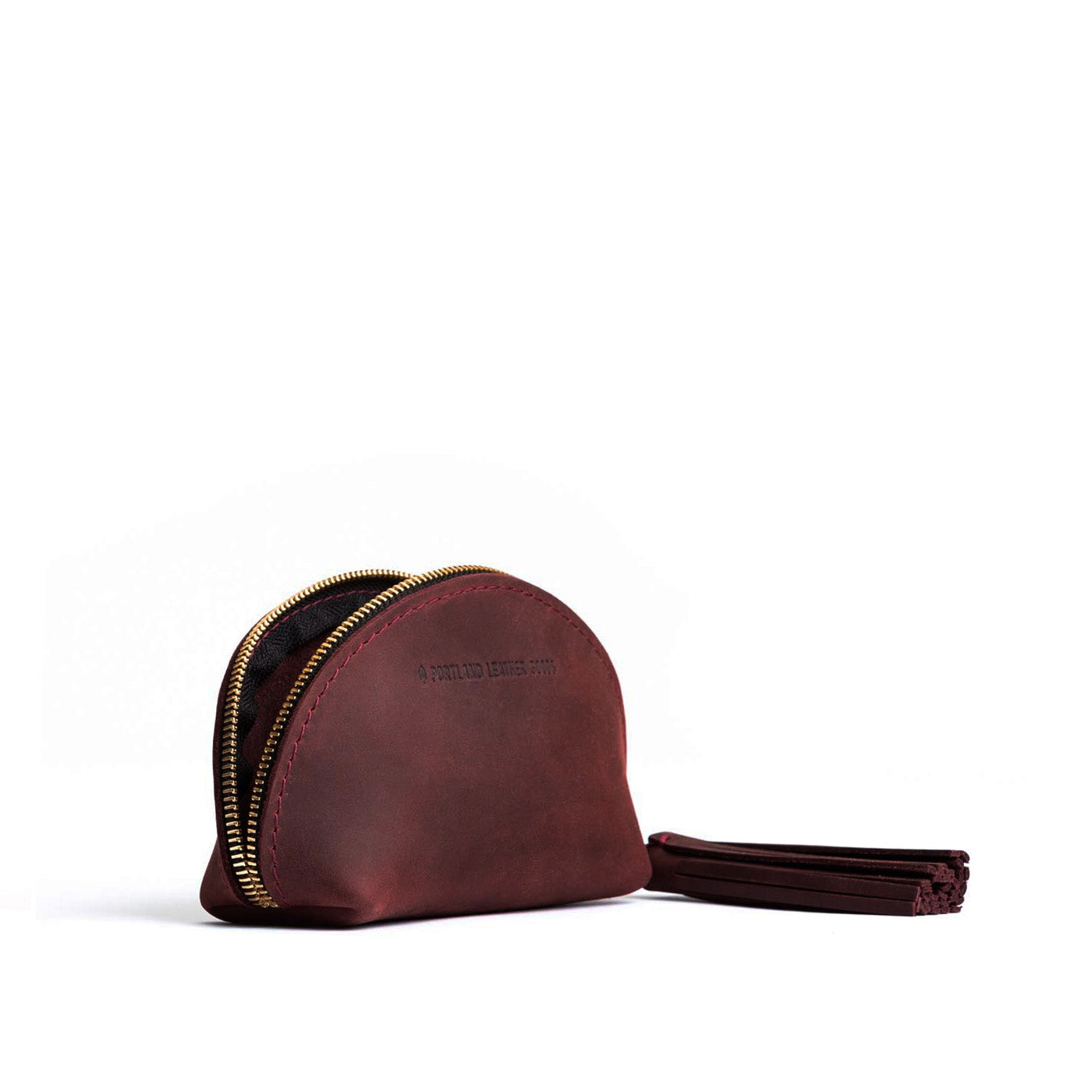 Merlot | Small leather zippered pouch with tassel