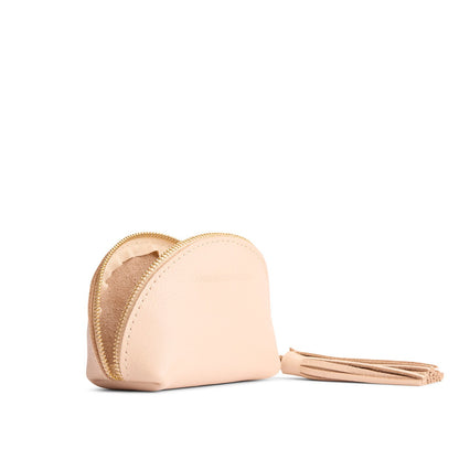 Moonflower | Small leather zippered pouch with tassel