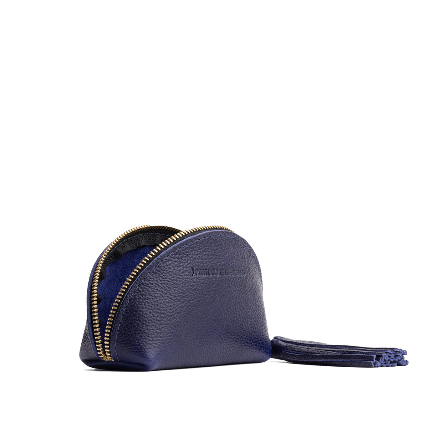 Cobalt | Small leather zippered pouch with tassel