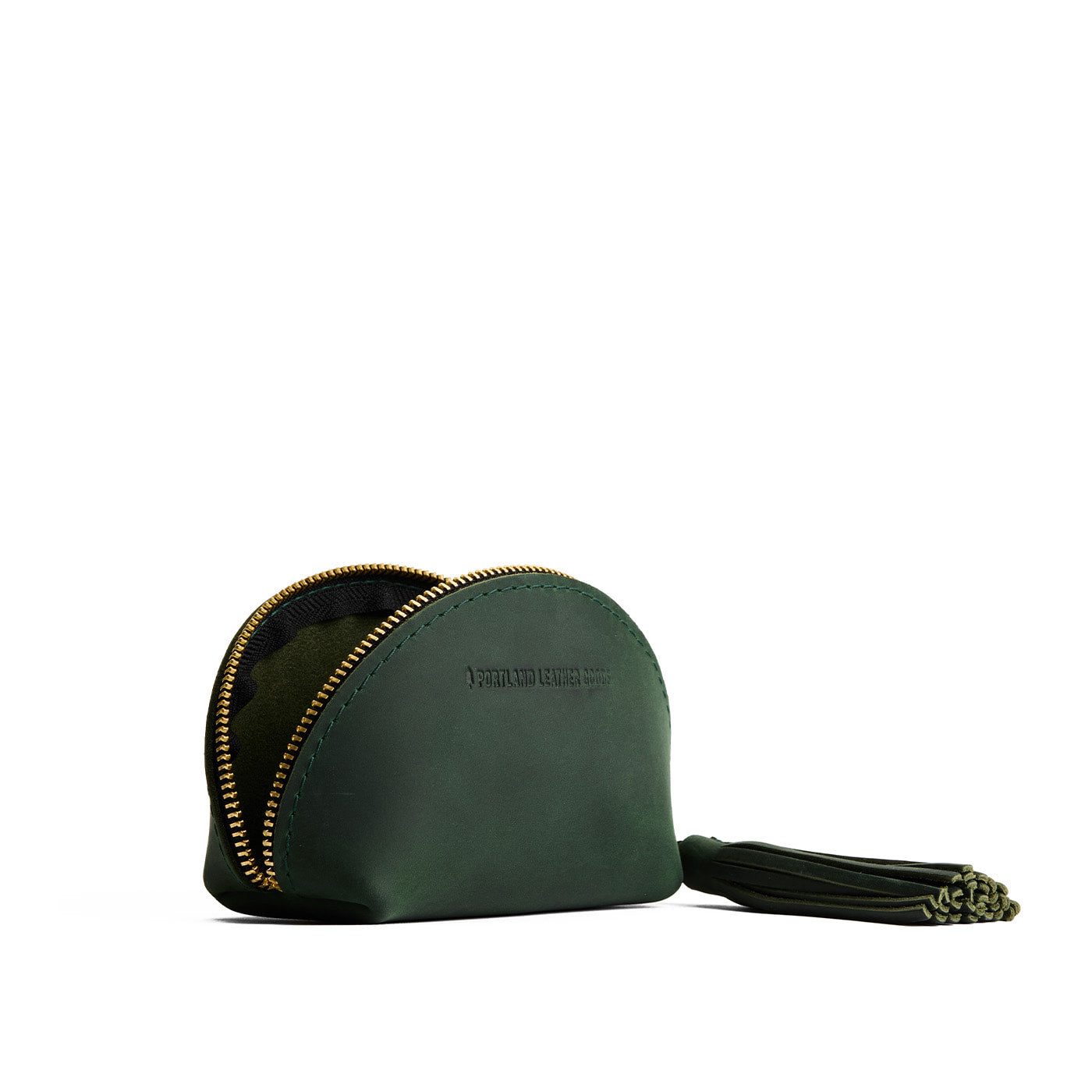 Evergreen | Small leather zippered pouch with tassel