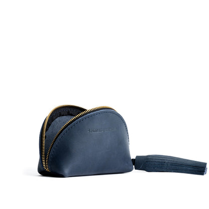 Midnight | Small leather zippered pouch with tassel