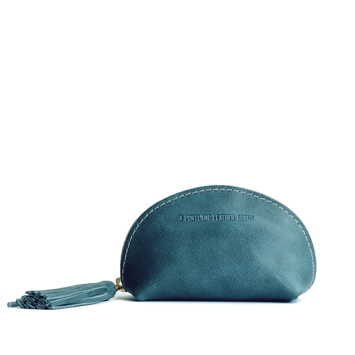 Aqua | Small leather zippered pouch with tassel