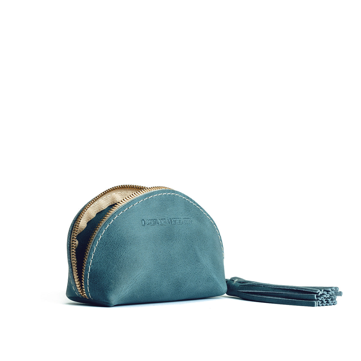 Aqua | Small leather zippered pouch with tassel