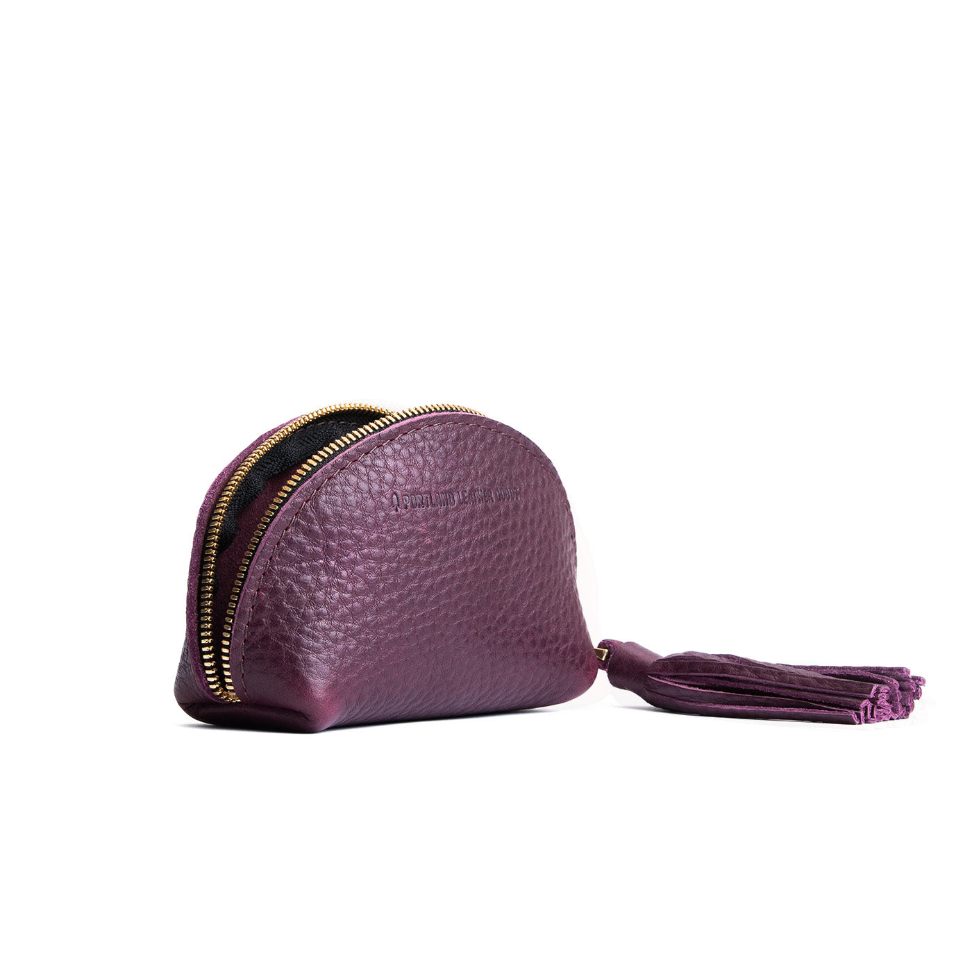 Plum | Small leather zippered pouch with tassel